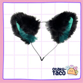 Fluffy Black & Green Cat Ears- Extra floof – Cosplay & Costume Accessory